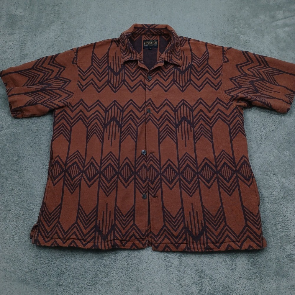 Pendleton Shirt Mens Large Brown Silk Linen Blend Pockets JP Tag